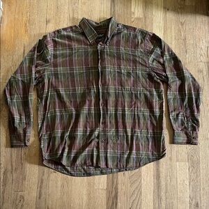 Eddie Bauer Plaid Button-Up Shirt - Green and Brown